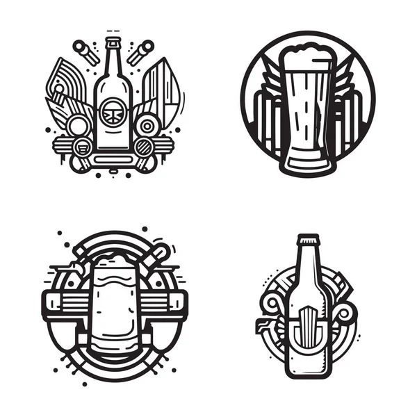 手描きのヴィンテージビールロゴを背景にしたフラットラインアートスタイル — ストックベクタ