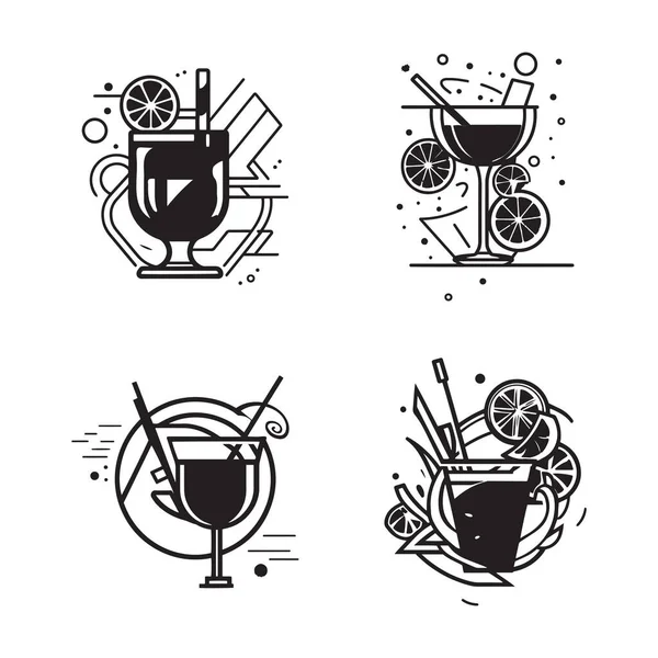 Handgezeichnetes Vintage Cocktail Logo Flachen Kunststil Isoliert Auf Hintergrund — Stockvektor
