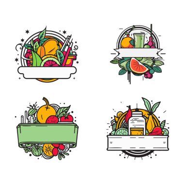 Arka planda izole edilmiş düz çizgili meyve ve meyve suyu logosu
