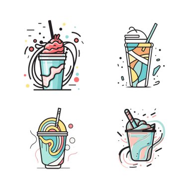 Arka planda izole edilmiş düz çizgili milkshake logosu