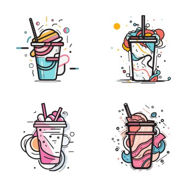 Arka planda izole edilmiş düz çizgili milkshake logosu