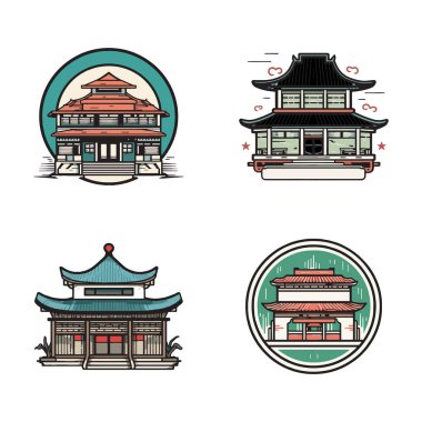 El yapımı, arka planda izole edilmiş düz çizgili Çin ya da Japon restoranı.