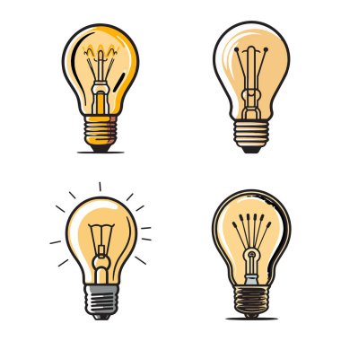 Hand Drawn vintage light bulb logo in flat line art style isolated on background clipart