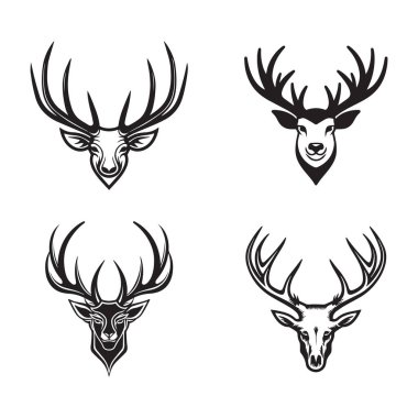 El çizimi, arka planda izole edilmiş düz çizgili geyik kafası logosu.