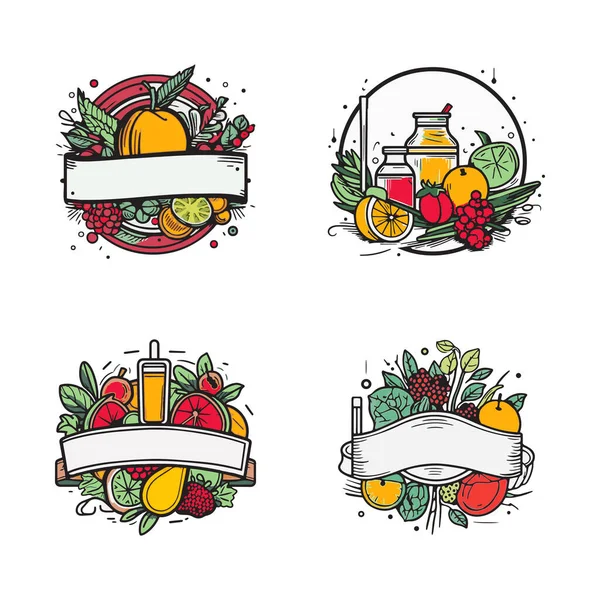 Handgetekend Vintage Fruit Sap Logo Vlakke Lijn Kunst Stijl Geïsoleerd — Stockvector