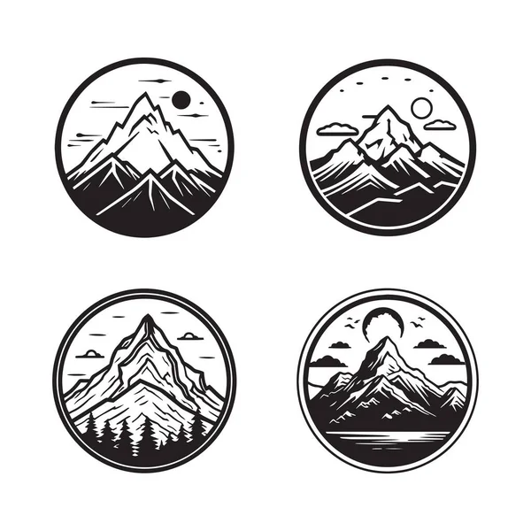 Logo Montagne Vintage Dessiné Main Dans Style Art Plat Isolé — Image vectorielle