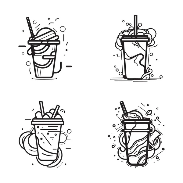 Logo Milkshake Vintage Dessiné Main Dans Style Art Plat Isolé — Image vectorielle