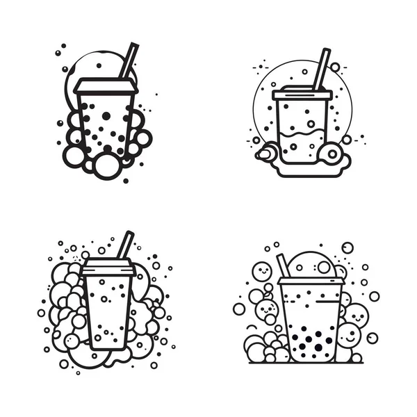 Ручной Рисунок Винтажный Пузырь Молока Логотип Чай Плоской Линии Художественный — стоковый вектор