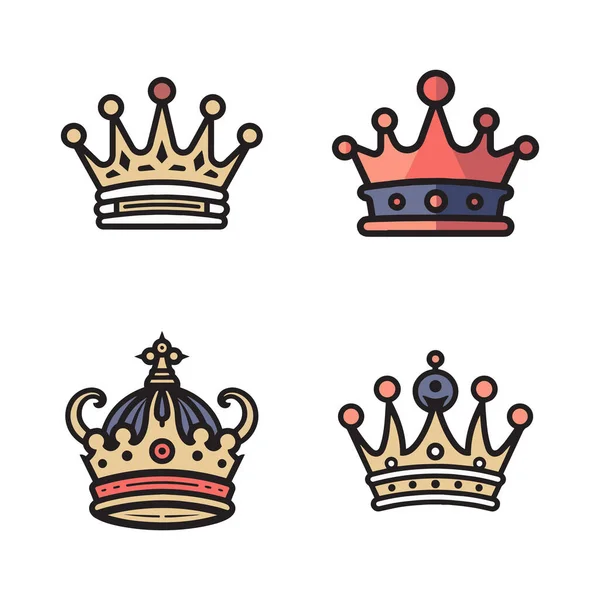 Hand Drawn Vintage Crown Logo Flat Line Art Style Isolated — Stock Vector