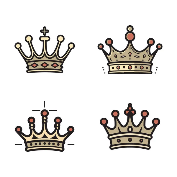 Hand Drawn Vintage Crown Logo Flat Line Art Style Isolated — Stock Vector