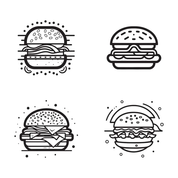Handgezeichnetes Vintage Hamburger Logo Flachen Kunststil Isoliert Auf Hintergrund — Stockvektor