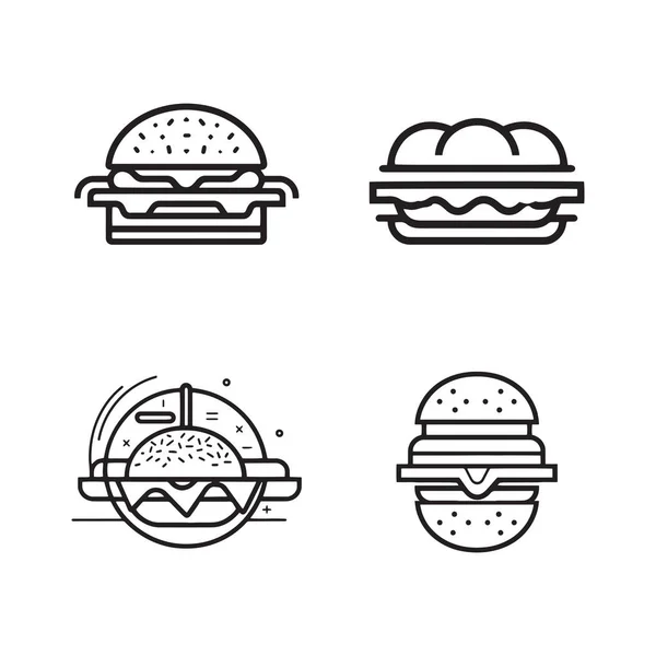 手描きのヴィンテージハンバーガーのロゴをフラットラインアートスタイルで背景に隔離 — ストックベクタ