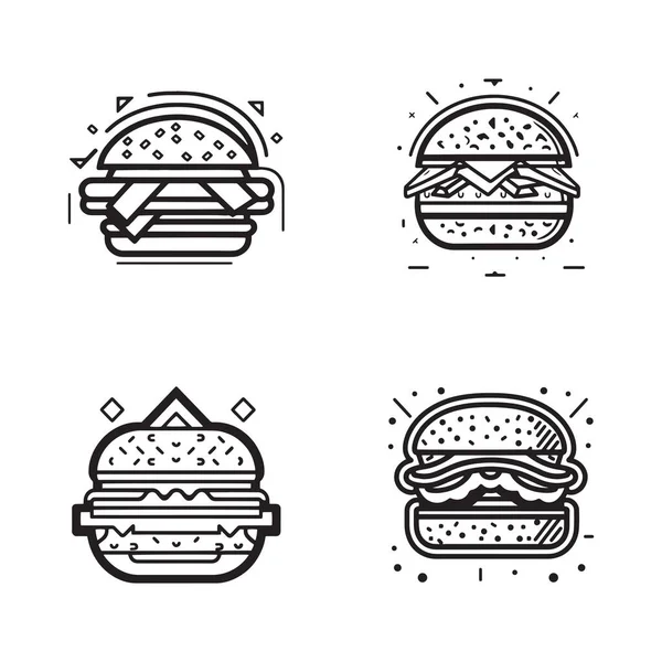 Handgezeichnetes Vintage Hamburger Logo Flachen Kunststil Isoliert Auf Hintergrund — Stockvektor