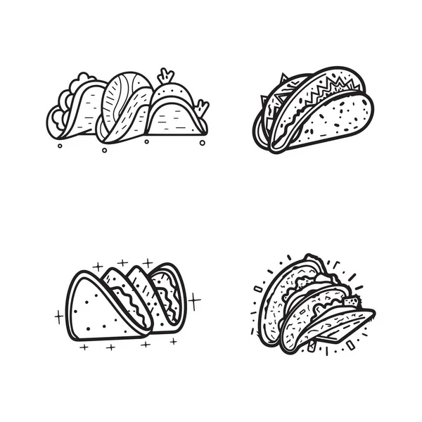 Mână Desenată Logo Vintage Taco Stil Artă Linie Plată Izolat — Vector de stoc