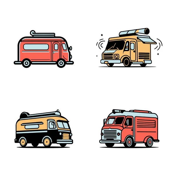 Logo Vintage Food Truck Dessiné Main Dans Style Art Plat — Image vectorielle