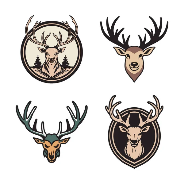 Hand Drawn Vintage Deer Head Logo Flat Line Art Style — Stock Vector
