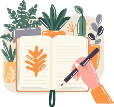 Arkaplanda izole edilmiş çiçek desenli el çizimi defter