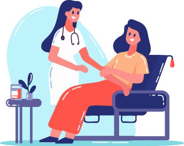 Hastanedeki bir hastayla el çizimi hemşiresi arka planda izole edilmiş.