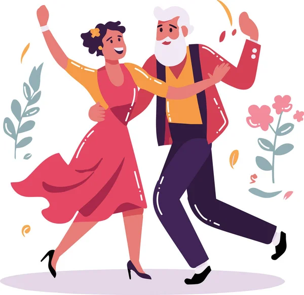 Hand Drawn Happy Para Starszych Taniec Płaskim Stylu Izolowane Tle — Wektor stockowy