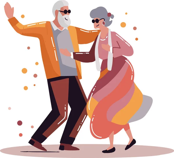 Hand Drawn Happy Starší Pár Tanec Plochém Stylu Izolované Pozadí — Stockový vektor