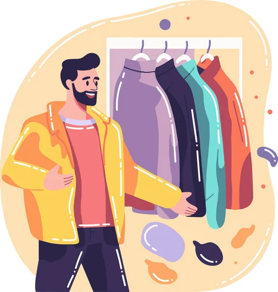 Hand Drawn Smiling Man Wardrobe Flat Style Isolated Background — Stock Vector