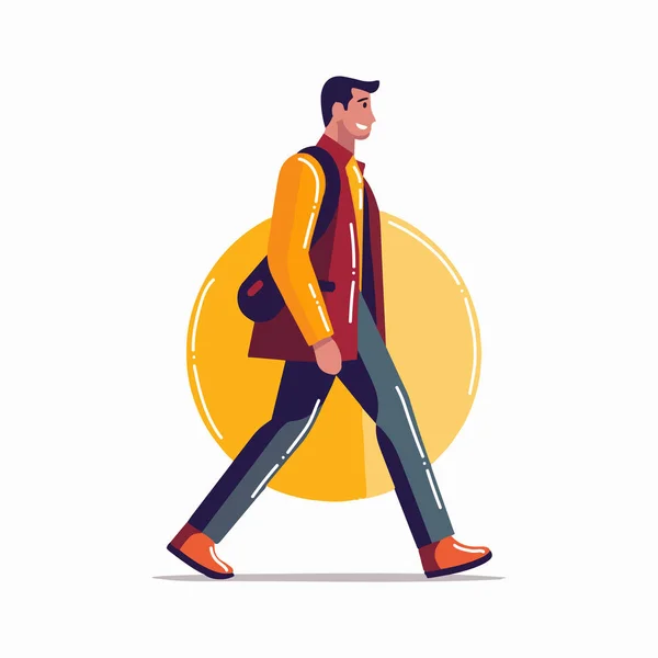 背景に隔離された平らなスタイルで歩く手描きの男 — ストックベクタ