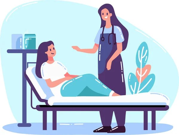 Infirmière Dessinée Main Avec Patient Hôpital Dans Style Plat Isolé — Image vectorielle