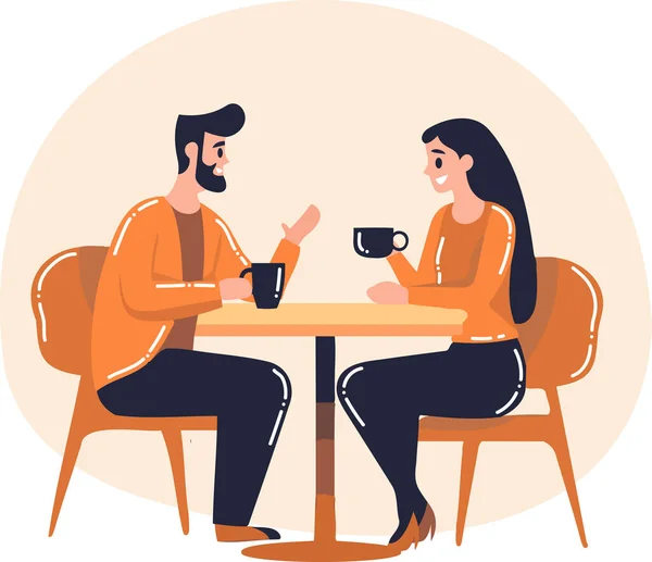 Personajes Pareja Dibujados Mano Sentados Bebiendo Café Estilo Plano Aislado — Archivo Imágenes Vectoriales
