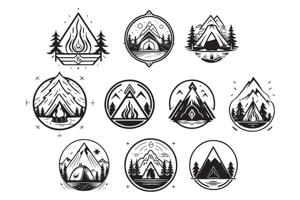 Handgezeichnetes Vintage Camping Logo Flachen Stil Isoliert Auf Hintergrund — Stockvektor