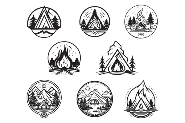 Handgezeichnetes Vintage Camping Logo Flachen Stil Isoliert Auf Hintergrund — Stockvektor