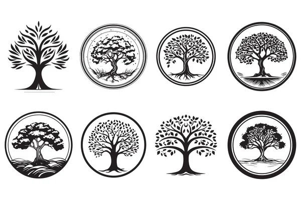 Hand Drawn Vintage Tree Logo Flat Style Isolated Background — Stock Vector
