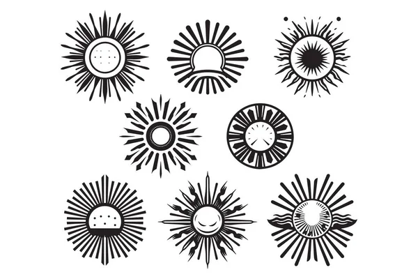 Χέρι Σχεδιασμένο Vintage Λαμπερό Λογότυπο Ήλιο Επίπεδο Στυλ Που Απομονώνονται — Διανυσματικό Αρχείο
