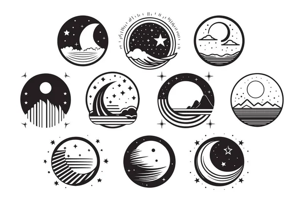 Logo Lune Vintage Dessiné Main Dans Style Plat Isolé Sur — Image vectorielle