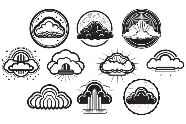 Hand Getekend Vintage Cloud Logo Platte Stijl Geïsoleerd Achtergrond — Stockvector
