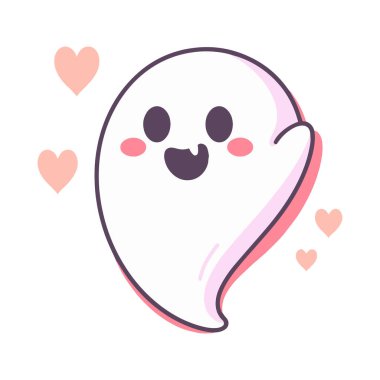 El çizimi arka planda izole edilmiş düz biçimdeki sevimli hayalet