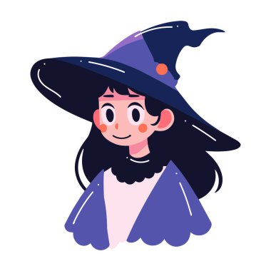 El çizimi arka planda izole edilmiş düz stil sevimli cadı