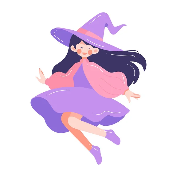 Hand Drawn Cute Witch Flat Style Isolated Background — Stock Vector