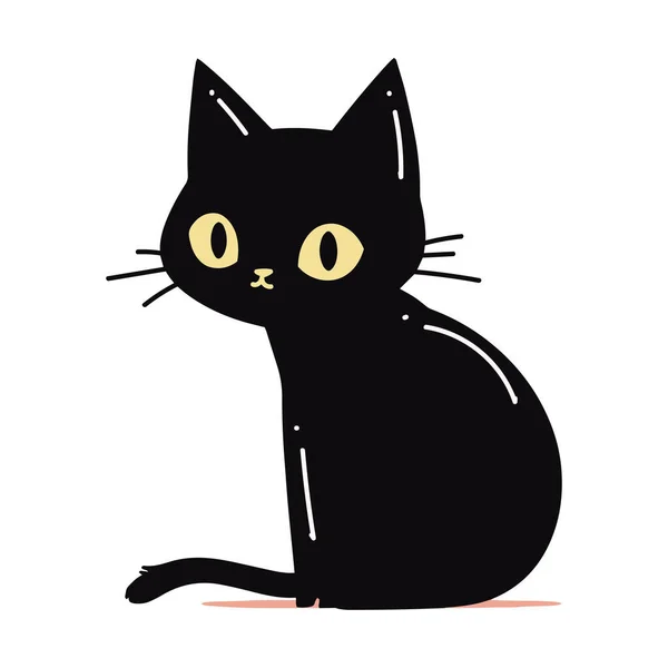 Handgezeichnete Süße Schwarze Katze Flachem Stil Isoliert Auf Hintergrund — Stockvektor