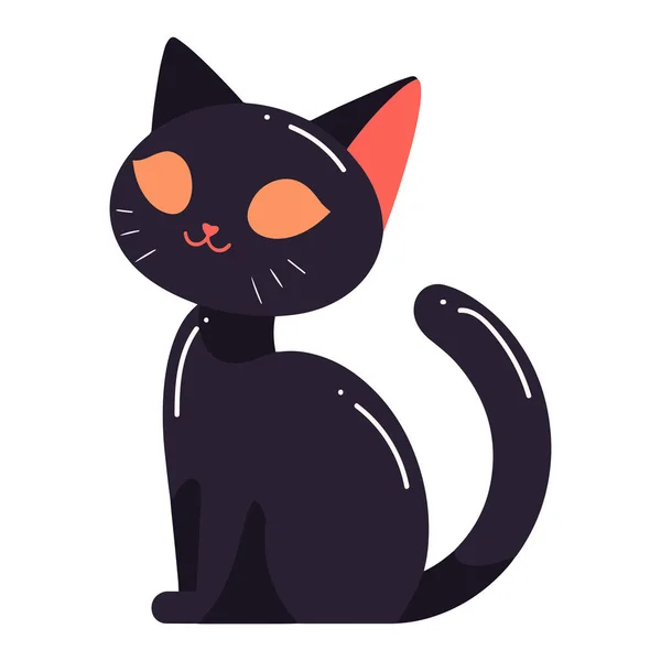 Ręcznie Rysowane Cute Czarny Kot Płaskim Stylu Izolowane Tle — Wektor stockowy