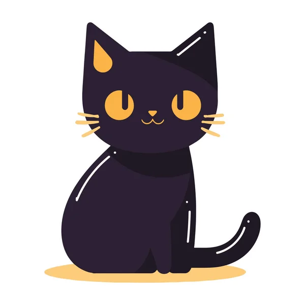 Ręcznie Rysowane Cute Czarny Kot Płaskim Stylu Izolowane Tle — Wektor stockowy