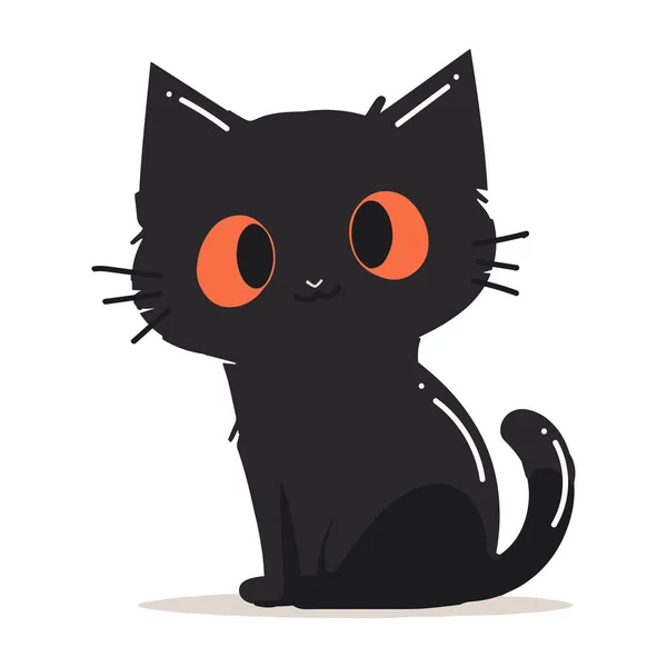 stock vector Hand Drawn cute black cat in flat style isolated on background