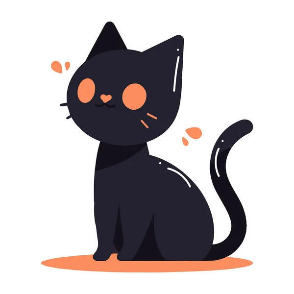 Handgezeichnete Süße Schwarze Katze Flachem Stil Isoliert Auf Hintergrund — Stockvektor