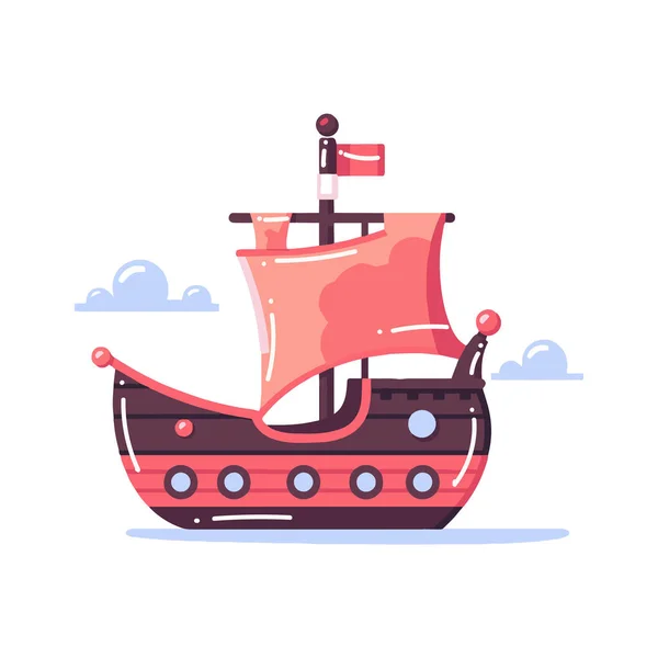 Dibujado Mano Lindo Barco Pirata Estilo Plano Aislado Fondo — Archivo Imágenes Vectoriales