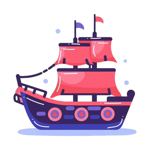 Dibujado Mano Lindo Barco Pirata Estilo Plano Aislado Fondo — Vector de stock