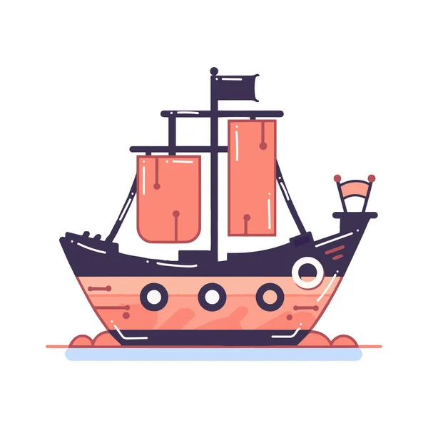 Handgezeichnetes Niedliches Piratenschiff Flachem Stil Isoliert Auf Hintergrund — Stockvektor