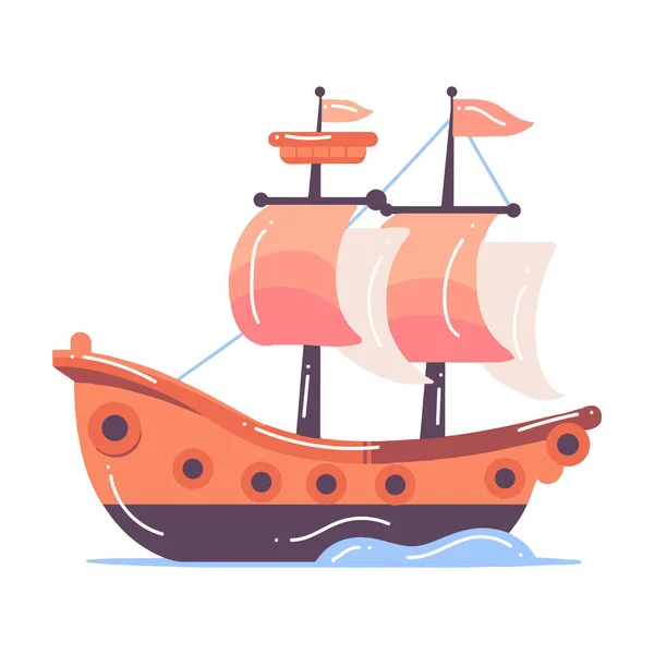 手描きかわいい海賊船フラットスタイルで背景に隔離 — ストックベクタ