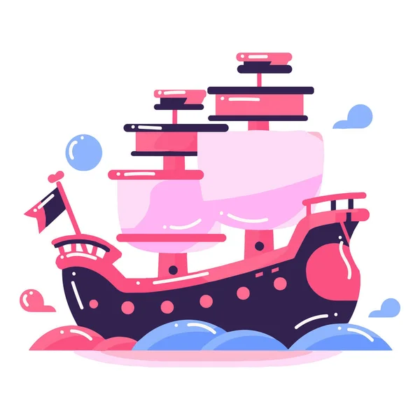 Dibujado Mano Lindo Barco Pirata Estilo Plano Aislado Fondo — Archivo Imágenes Vectoriales