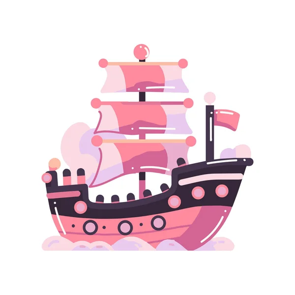 Disegnato Mano Nave Pirata Carino Stile Piatto Isolato Sfondo — Vettoriale Stock