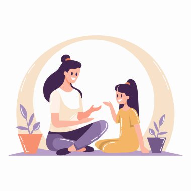 El yapımı anne, arka planda izole bir şekilde kızıyla konuşuyor.
