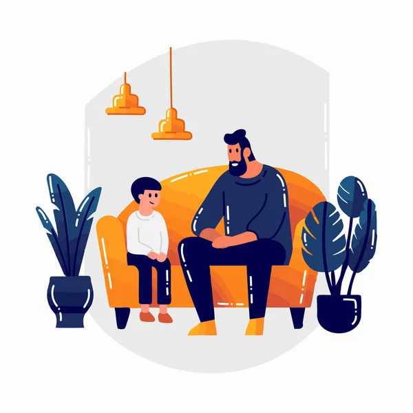 Dibujado Mano Padre Hablando Con Hijo Sofá Estilo Plano Aislado — Archivo Imágenes Vectoriales